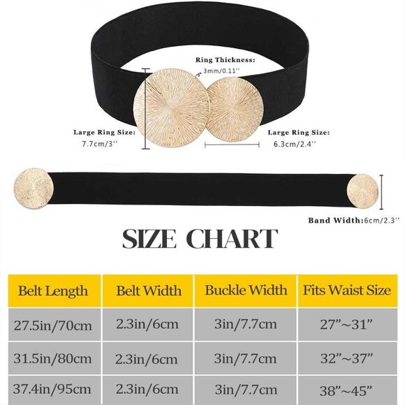 Wide Elastic Waist Belt for Women Thick Dresses with Gold Buckle Black - Picture 5 of 6